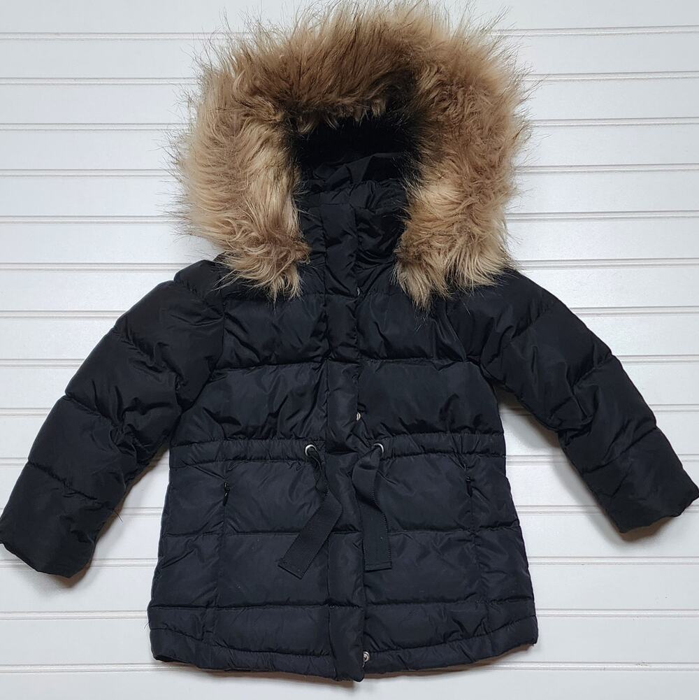 Zara Girls Black Down Faux Fur Puffer Jacket Size 4